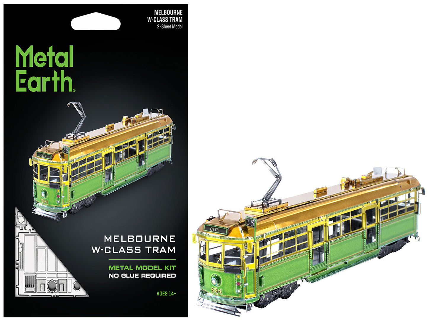 Model Kit Melbourne W-class Tram Green and Gold (Moderate Difficulty) Steel Model