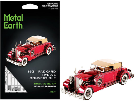Model Kit 1934 Packard Twelve Convertible Red with Tan Soft Top (Moderate Difficulty) Steel Model