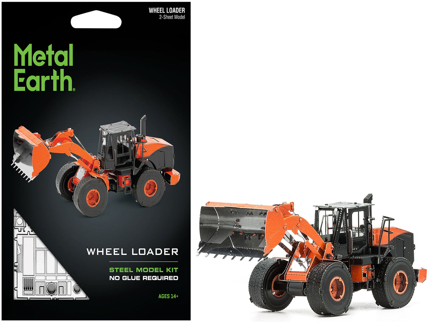 Model Kit Wheel Loader Orange and Black (Challenging Difficulty) Steel Model