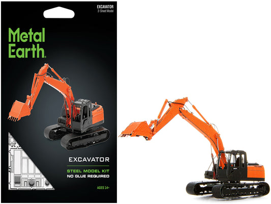 Model Kit Excavator Orange and Black (Challenging Difficulty) Steel Model