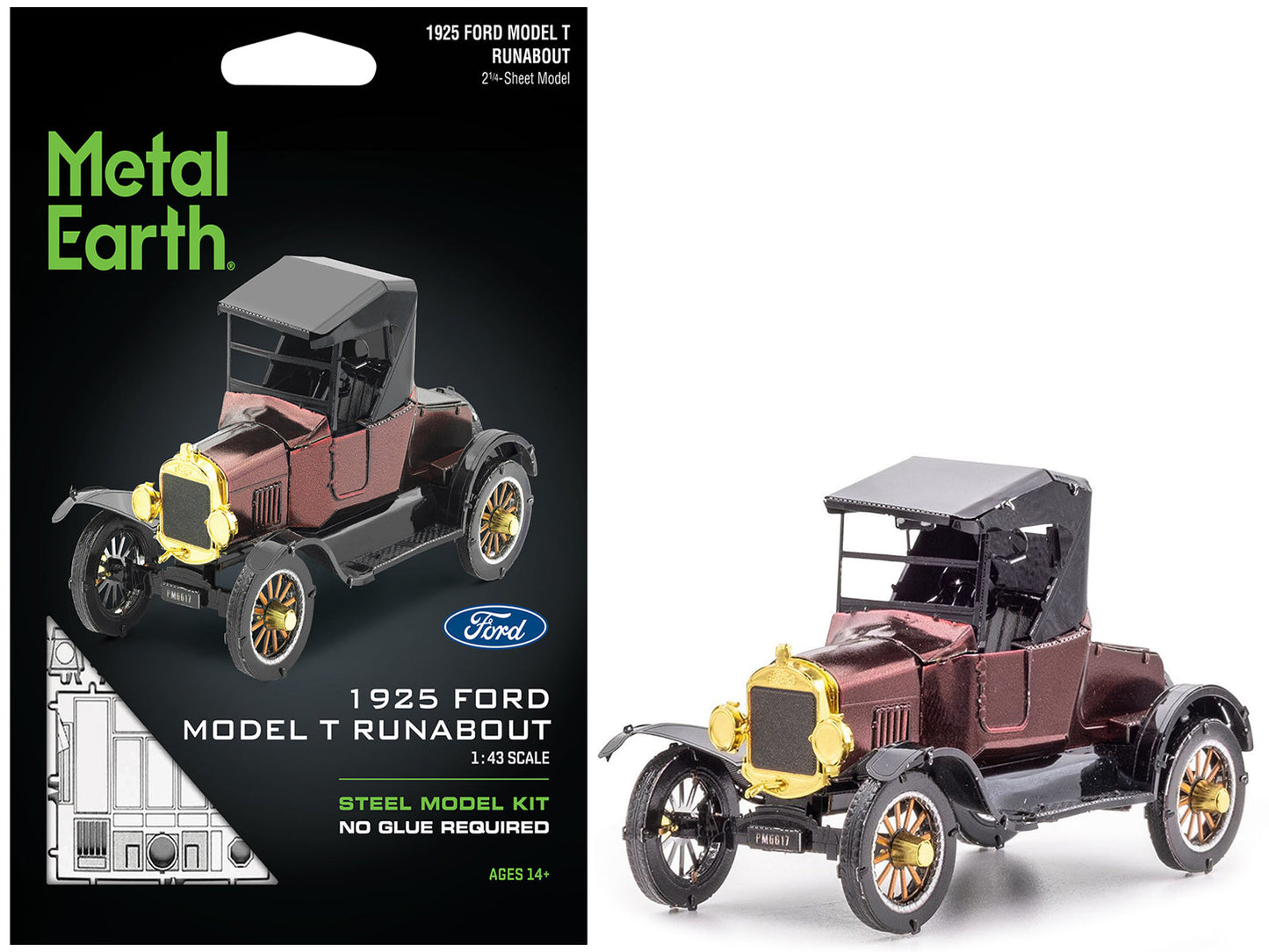 Model Kit 1925 Ford Model T Runabout Dark Red and Black (Moderate Difficulty) Steel Model