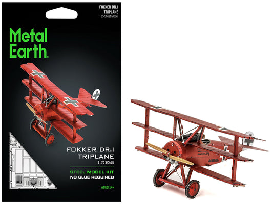 Model Kit Fokker Dr.I Triplane Fighter Aircraft "Red Baron" German Air Force (Moderate Difficulty) Steel Model