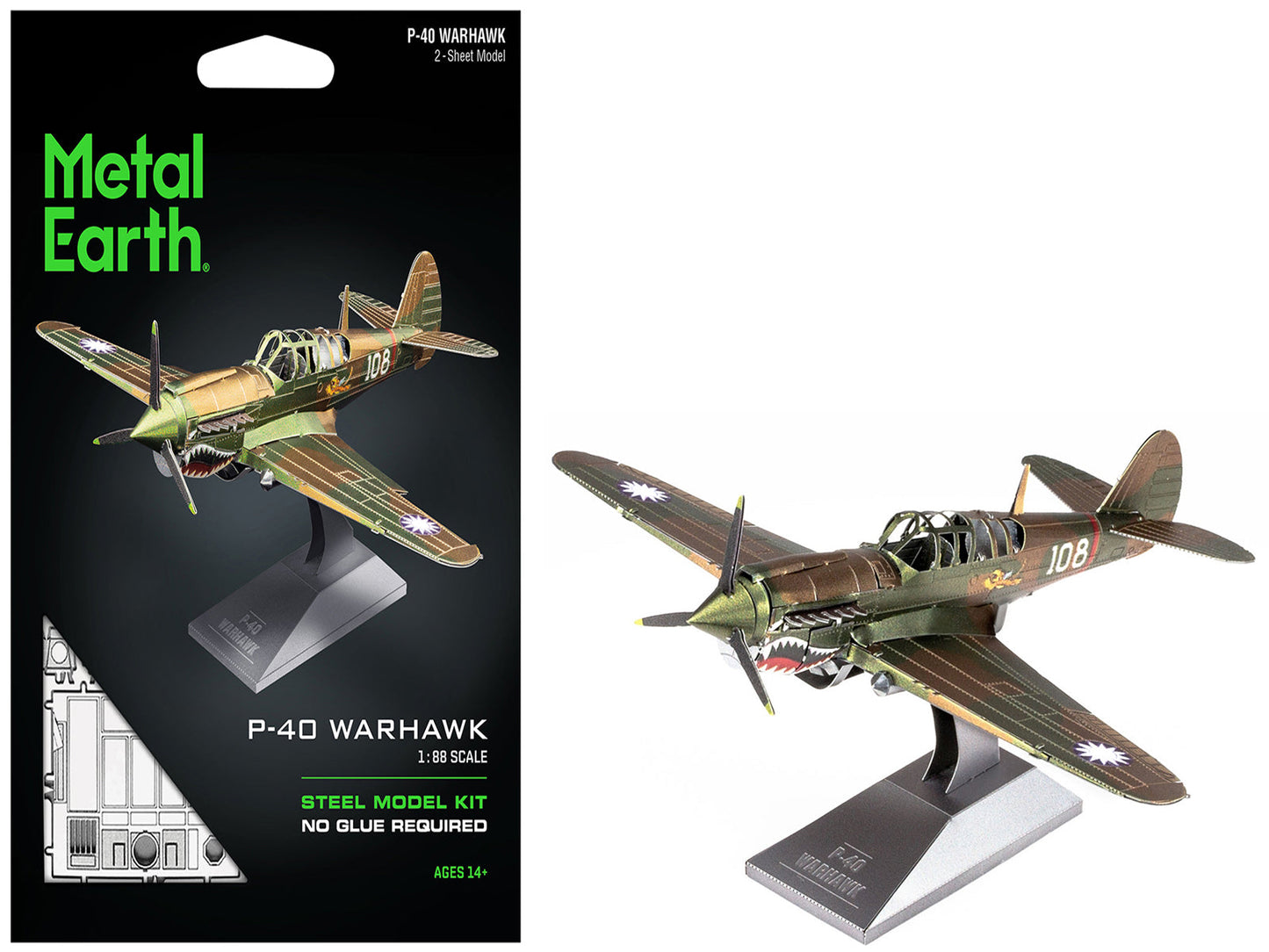Model Kit Curtiss P-40 Warhawk Fighter-Bomber Aircraft "American Volunteer Group (AVG) Chinese Air Force" (Moderate Difficulty) Steel Model