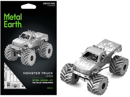 Model Kit Monster Truck with Flame Graphics (Moderate Difficulty) Steel Model