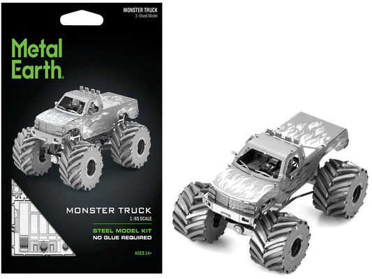 Model Kit Monster Truck with Flame Graphics (Moderate Difficulty) Steel Model