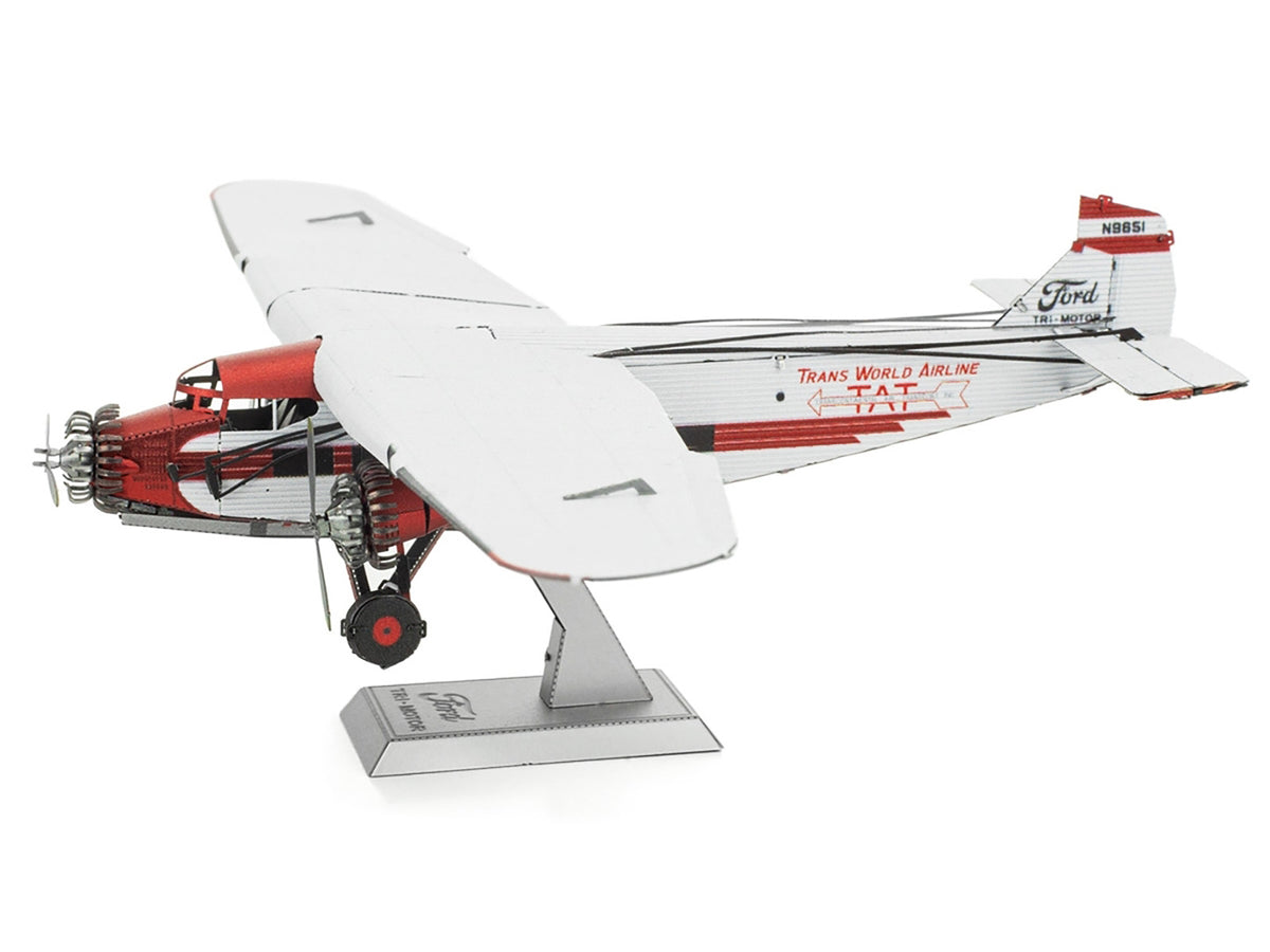 Model Kit Ford Trimotor Transport Aircraft White and Red (Moderate Difficulty) Steel Model