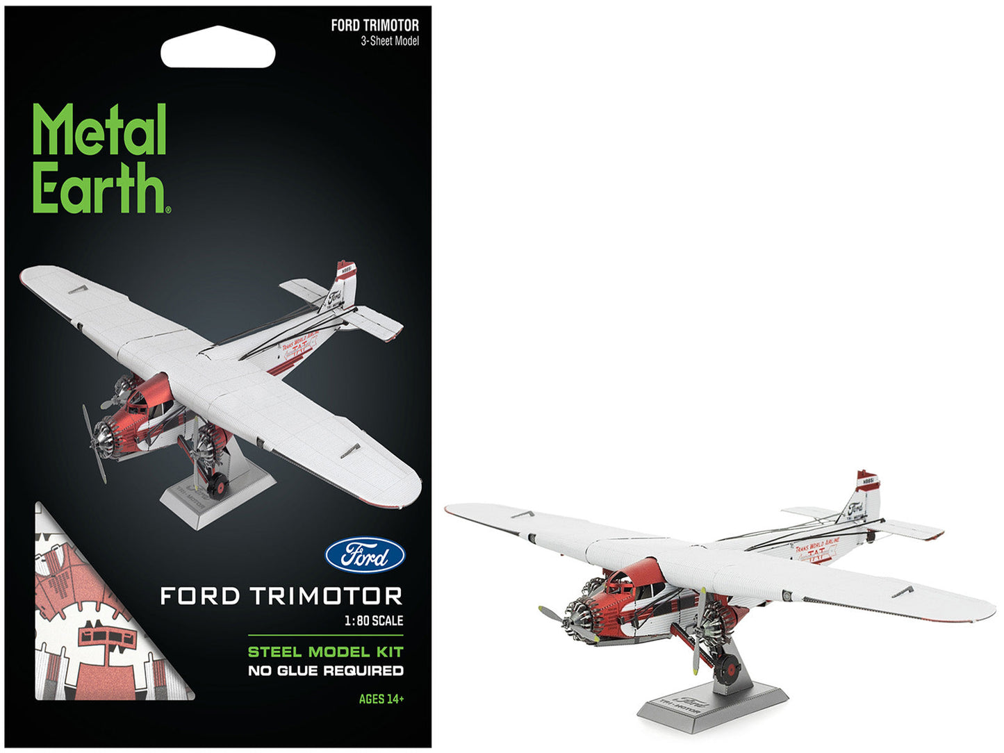 Model Kit Ford Trimotor Transport Aircraft White and Red (Moderate Difficulty) Steel Model