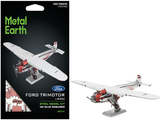 Model Kit Ford Trimotor Transport Aircraft White and Red (Moderate Difficulty) Steel Model