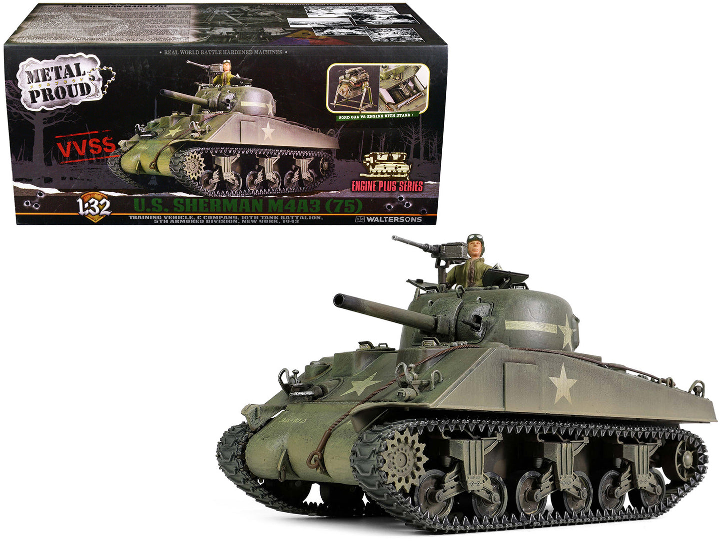 Sherman M4A3 (75) Medium Tank U.S. "Training vehicle C Company 10th Tank Battalion 5th Armored Division New York" (1943) "Engine Plus" Series 1/32 Diecast Model