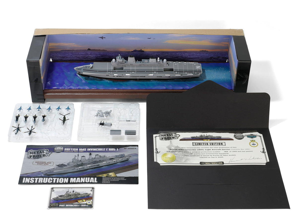 British HMS Invincible (R05) Aircraft Carrier Waterline Edition "Falklands War" (1982) British Royal Navy "Battleship" Series 1/700 Diecast Model