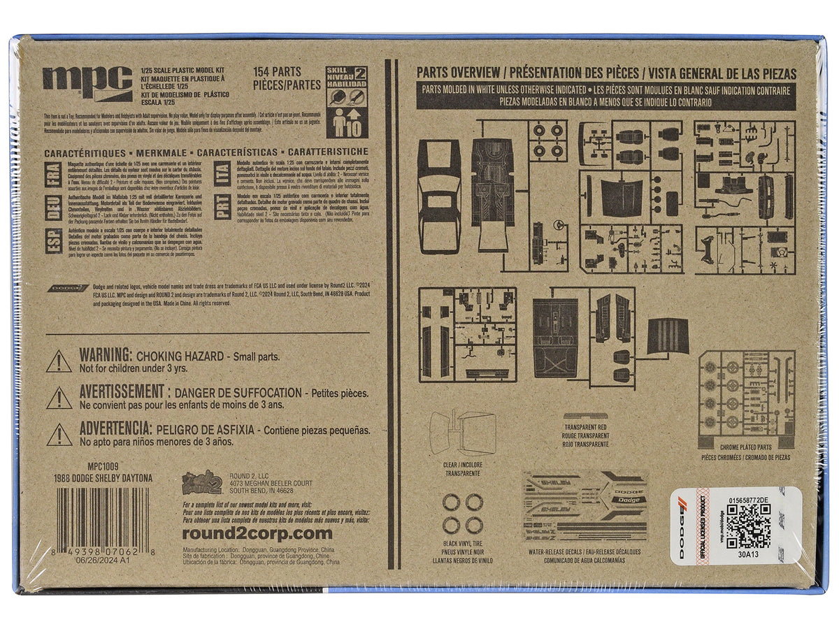 Skill 2 Model Kit 1988 Dodge Shelby Daytona Z 2-in-1 Kit 1/25 Scale Model