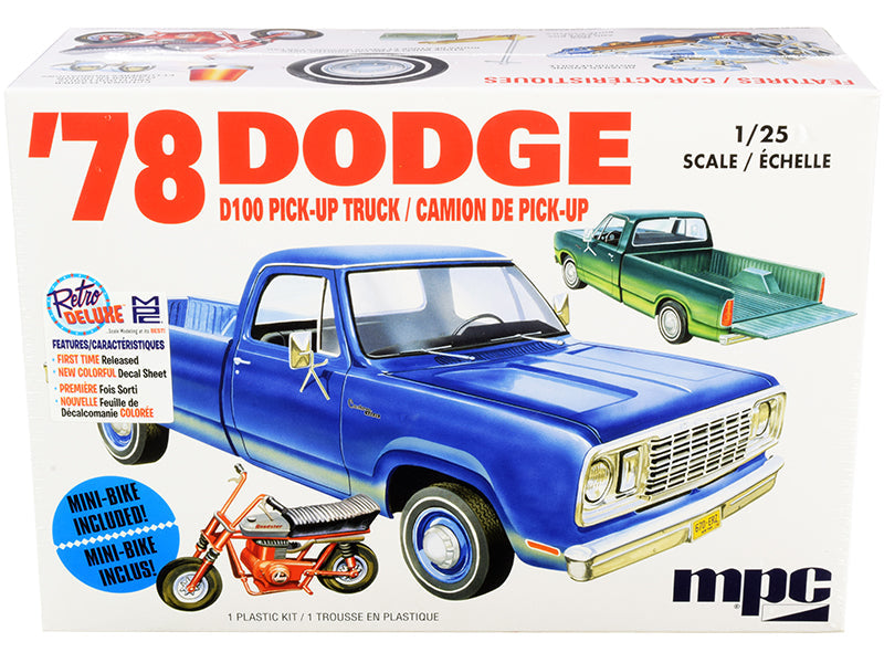 Skill 2 Model Kit 35.15Dodge D100 Pickup Truck with Mini Bike 1/25 Scale Model