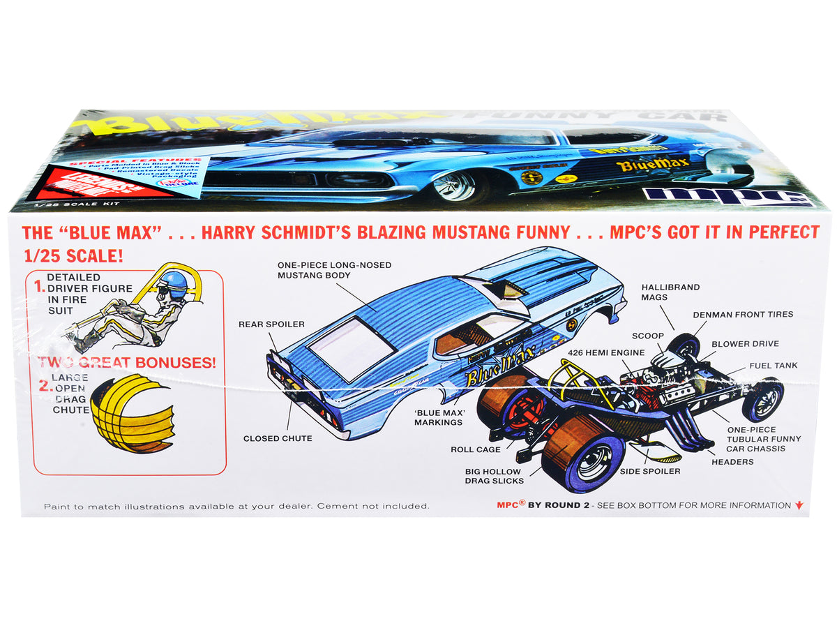 Skill 2 Model Kit "Blue Max" Long Nose Mustang Funny Car 1/25 Scale Model Car