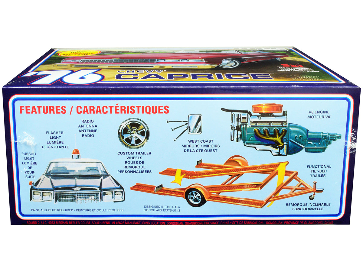 Skill 2 Model Kit 1976 Chevrolet Caprice with Trailer 3-in-1 Kit 1/25 Scale Model