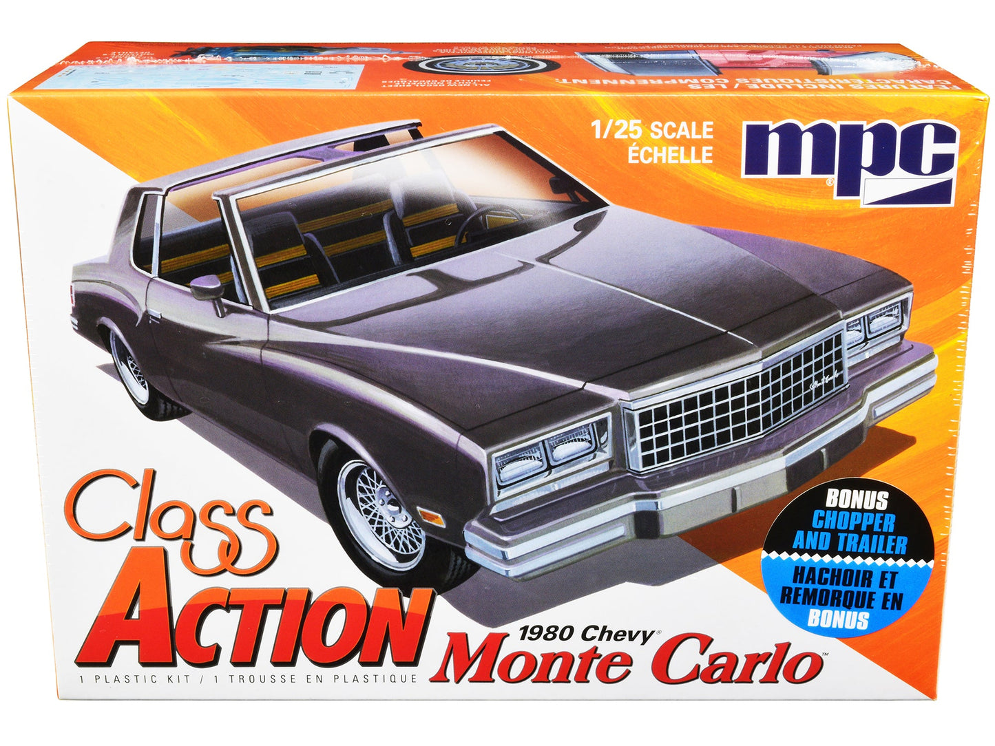 Skill 2 Model Kit 1980 Chevrolet Monte Carlo "Class Action" with Motorcycle and Trailer (Skill 2) 1/25 Scale Model Car