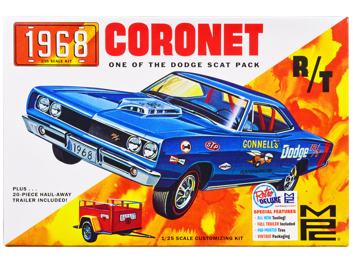 Skill 2 Model Kit 1968 Dodge Coronet Hardtop with Trailer 1/25 Scale Model