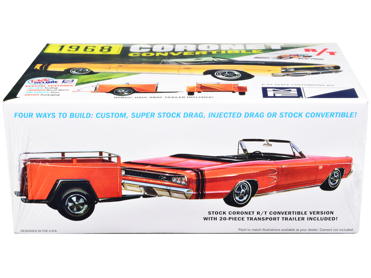 Skill 2 Model Kit 1968 Dodge Coronet R/T Convertible with Haul-Away Trailer 1/25 Scale Model