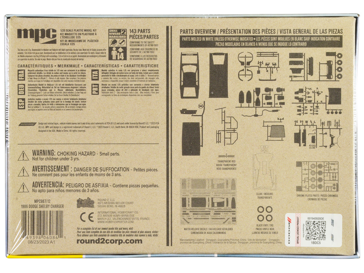 Skill 2 Model Kit 1986 Dodge Shelby Charger 1/25 Scale Model
