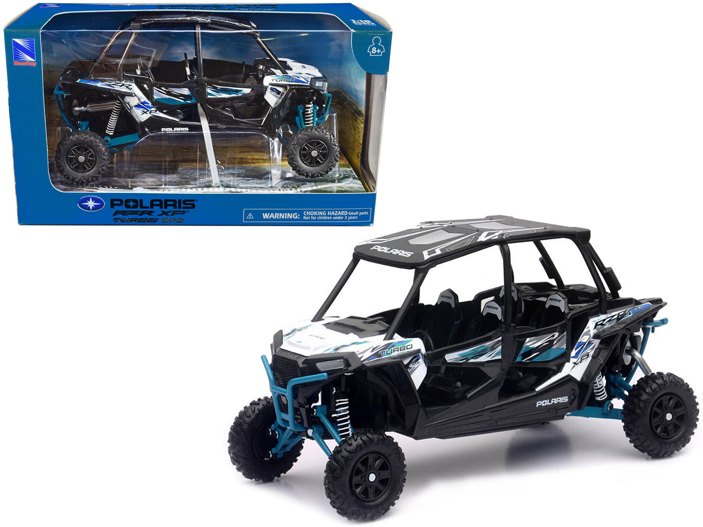 Polaris RZR XP 4 Turbo EPS Sport UTV Matt White Lightning with Graphics and Black Top 1/18 Diecast Model