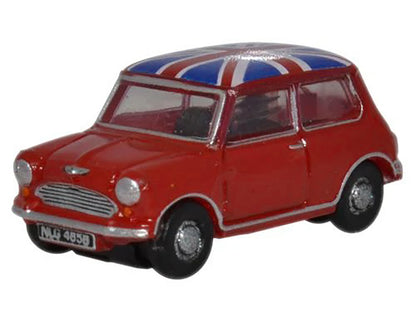 Austin Mini RHD (Right Hand Drive) Tartan Red with Union Jack Top 1/148 (N) Scale Diecast Model Car