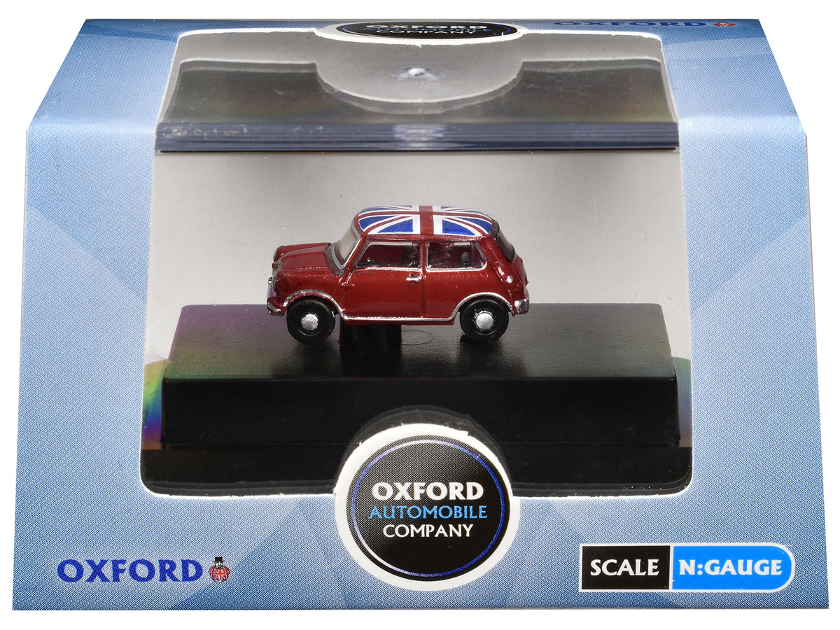 Austin Mini RHD (Right Hand Drive) Tartan Red with Union Jack Top 1/148 (N) Scale Diecast Model Car