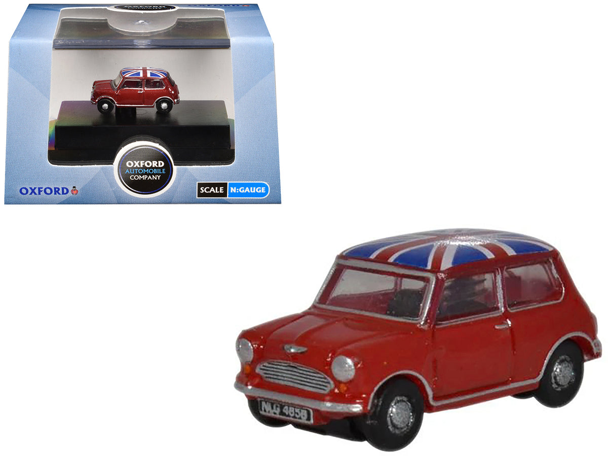Austin Mini RHD (Right Hand Drive) Tartan Red with Union Jack Top 1/148 (N) Scale Diecast Model Car