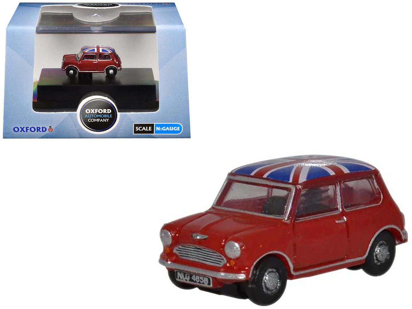 Austin Mini RHD (Right Hand Drive) Tartan Red with Union Jack Top 1/148 (N) Scale Diecast Model Car