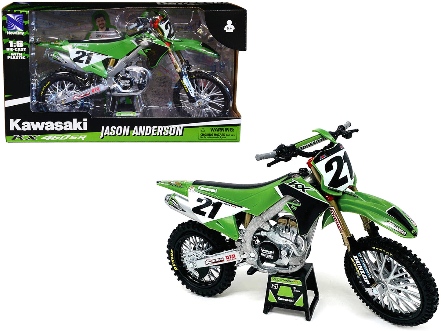 Kawasaki KX450SR Dirt Bike Motorcycle #21 Jason Anderson Green and Black "Kawasaki Racing Team" 1/6 Model