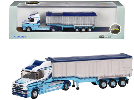 Scania T-Cab Truck RHD (Right Hand Drive) with Covered Dump Trailer "Tinnelly" White with Blue Graphics 1/148 (N) Scale Diecast Model Car