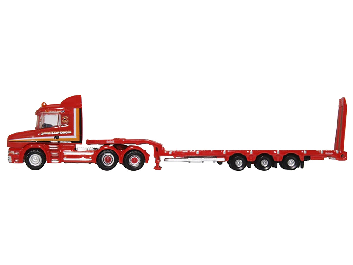 Scania T-Cab Truck RHD (Right Hand Drive) with Lowboy Trailer "Sandy Kydd" Red with Stripes 1/148 (N) Scale Diecast Model Car