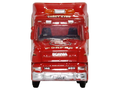 Scania T-Cab Truck RHD (Right Hand Drive) with Lowboy Trailer "Sandy Kydd" Red with Stripes 1/148 (N) Scale Diecast Model Car