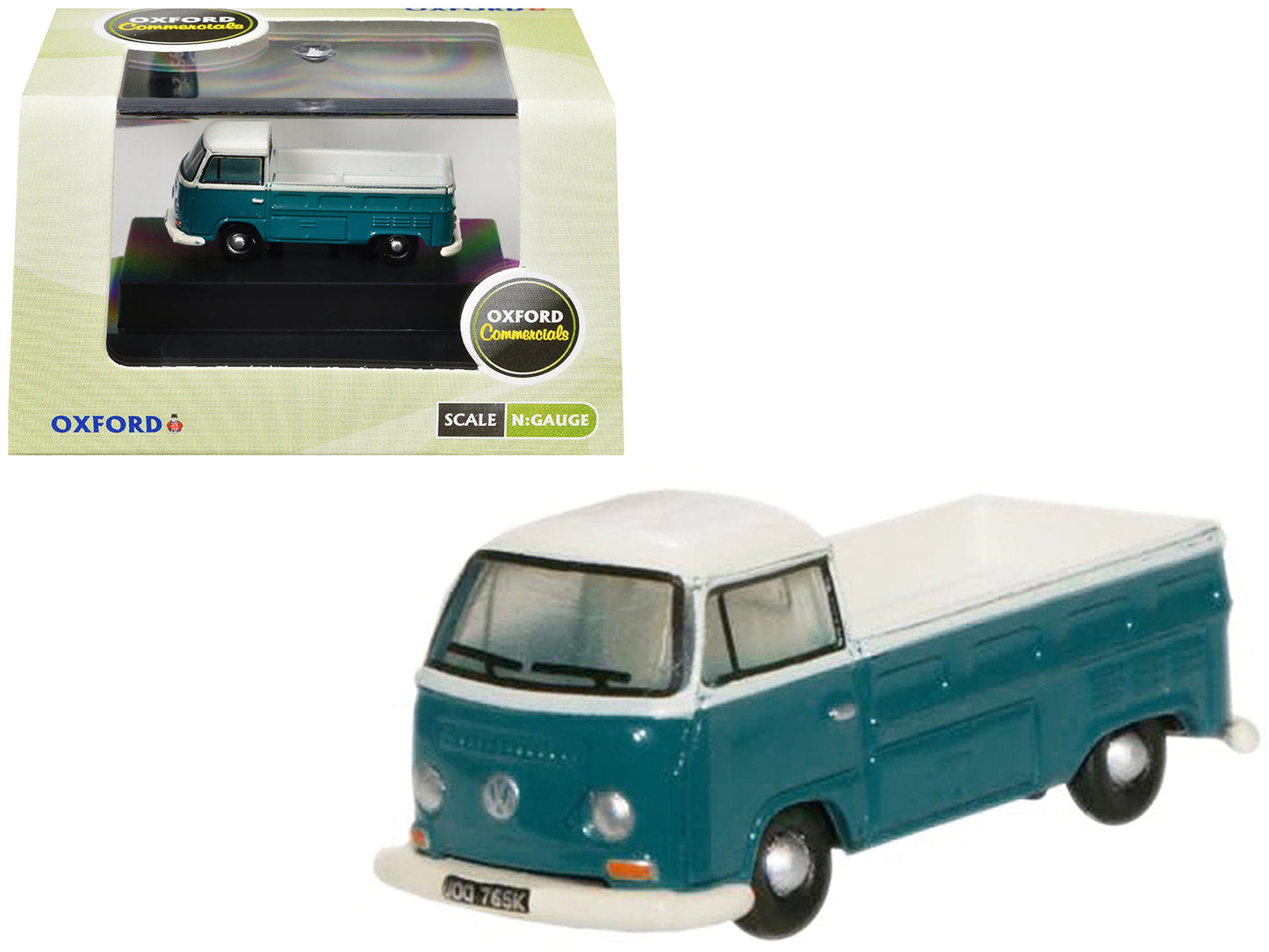Volkswagen T2 Pickup Truck Emerald Green and Arkona White 1/148 (N) Scale Diecast Model Car