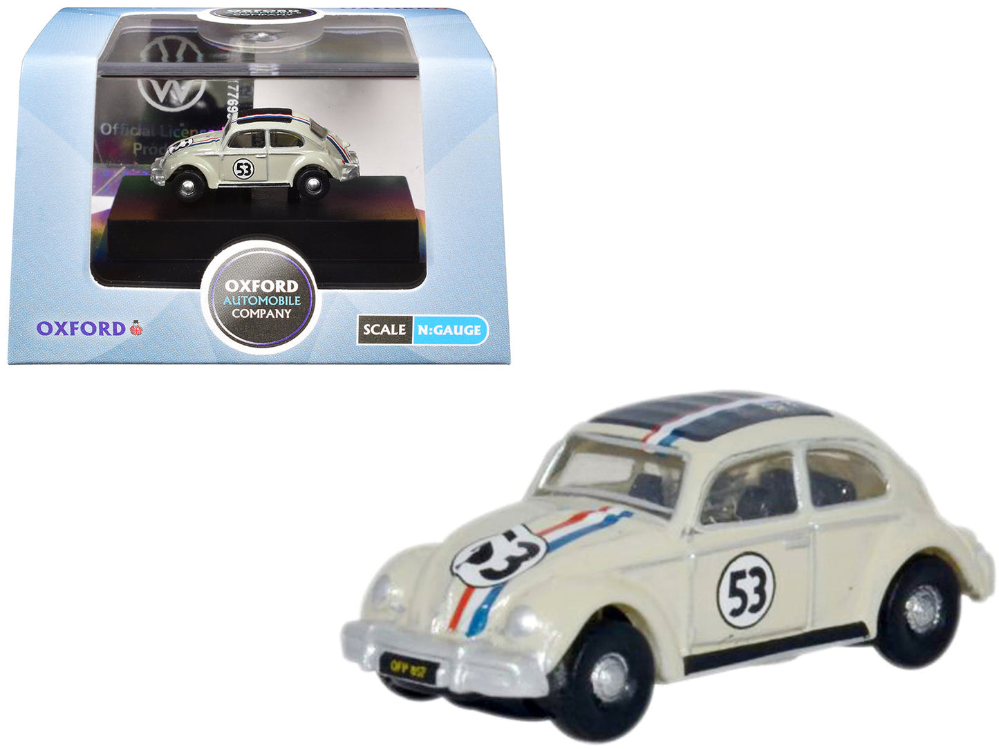 Volkswagen Beetle #53 Beige with Stripes and Black Top 1/148 (N) Scale Diecast Model Car
