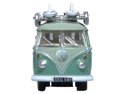 Volkswagen T1 Samba Bus RHD (Right Hand Drive) Green Two-Tone with Surfboards on Roof Rack 1/148 (N) Scale Diecast Model Car