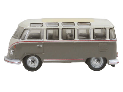 Volkswagen T1 Samba Bus Mouse Grey and Pearl White with Red Stripes 1/148 (N) Scale Diecast Model Car