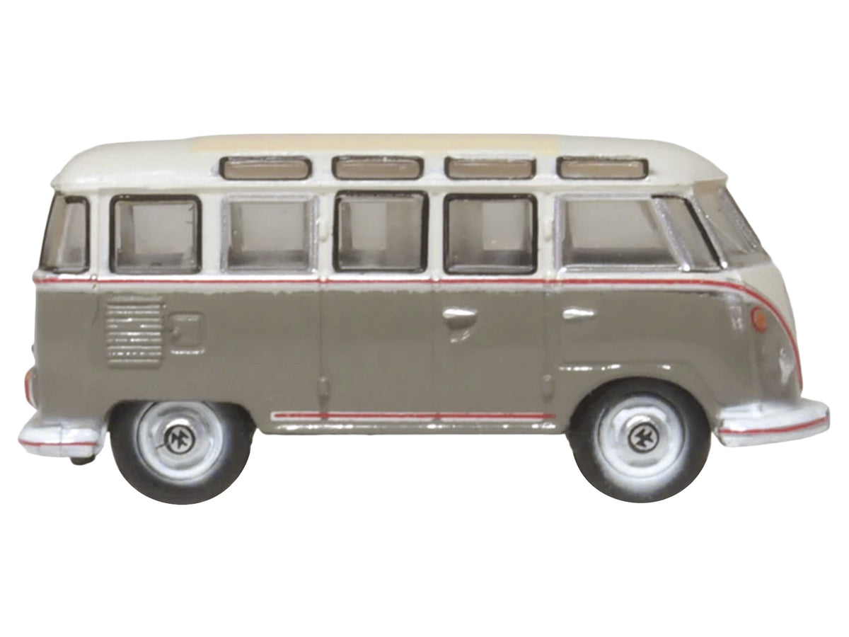 Volkswagen T1 Samba Bus Mouse Grey and Pearl White with Red Stripes 1/148 (N) Scale Diecast Model Car