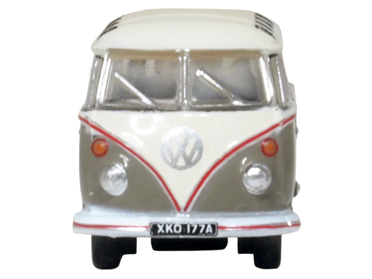 Volkswagen T1 Samba Bus Mouse Grey and Pearl White with Red Stripes 1/148 (N) Scale Diecast Model Car