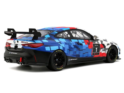 2024 BMW M4 GT4 #1 "M Motorsport Livery" Black and White with Red and Blue Graphics Limited Edition to 999 pieces Worldwide 1/18 Model Car