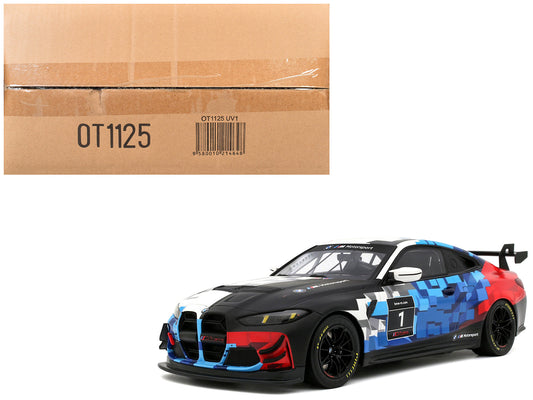 2024 BMW M4 GT4 #1 "M Motorsport Livery" Black and White with Red and Blue Graphics Limited Edition to 999 pieces Worldwide 1/18 Model Car