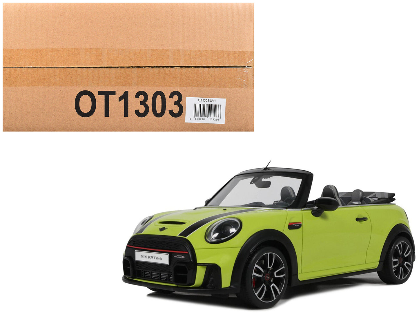 2021 Mini JCW Cabrio Zesty Yellow with Black Stripes 1/18 Model Car