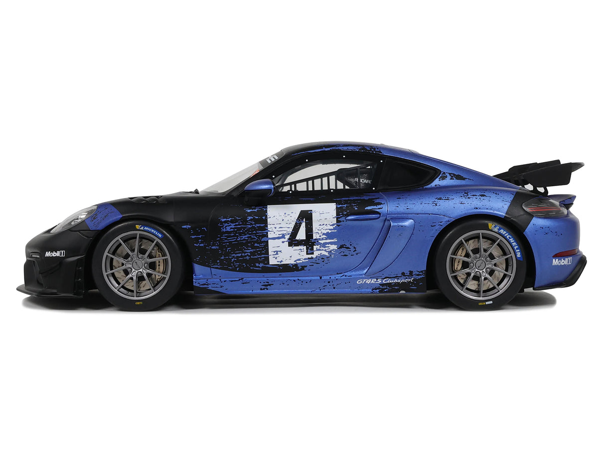 2021 Porsche Cayman 718 GT4 RS Clubsport #4 Black with Blue Graphics Limited Edition to 999 pieces Worldwide 1/18 Model Car