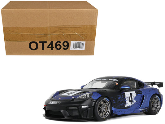 2021 Porsche Cayman 718 GT4 RS Clubsport #4 Black with Blue Graphics Limited Edition to 999 pieces Worldwide 1/18 Model Car