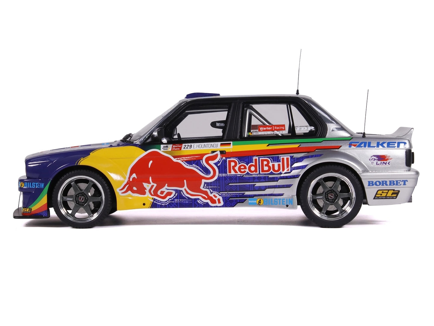 2023 BMW E30 V8 Drift "Red Bull Driftbrothers" Blue and Silver with Graphics Limited Edition to 3000 pieces Worldwide 1/18 Model Car