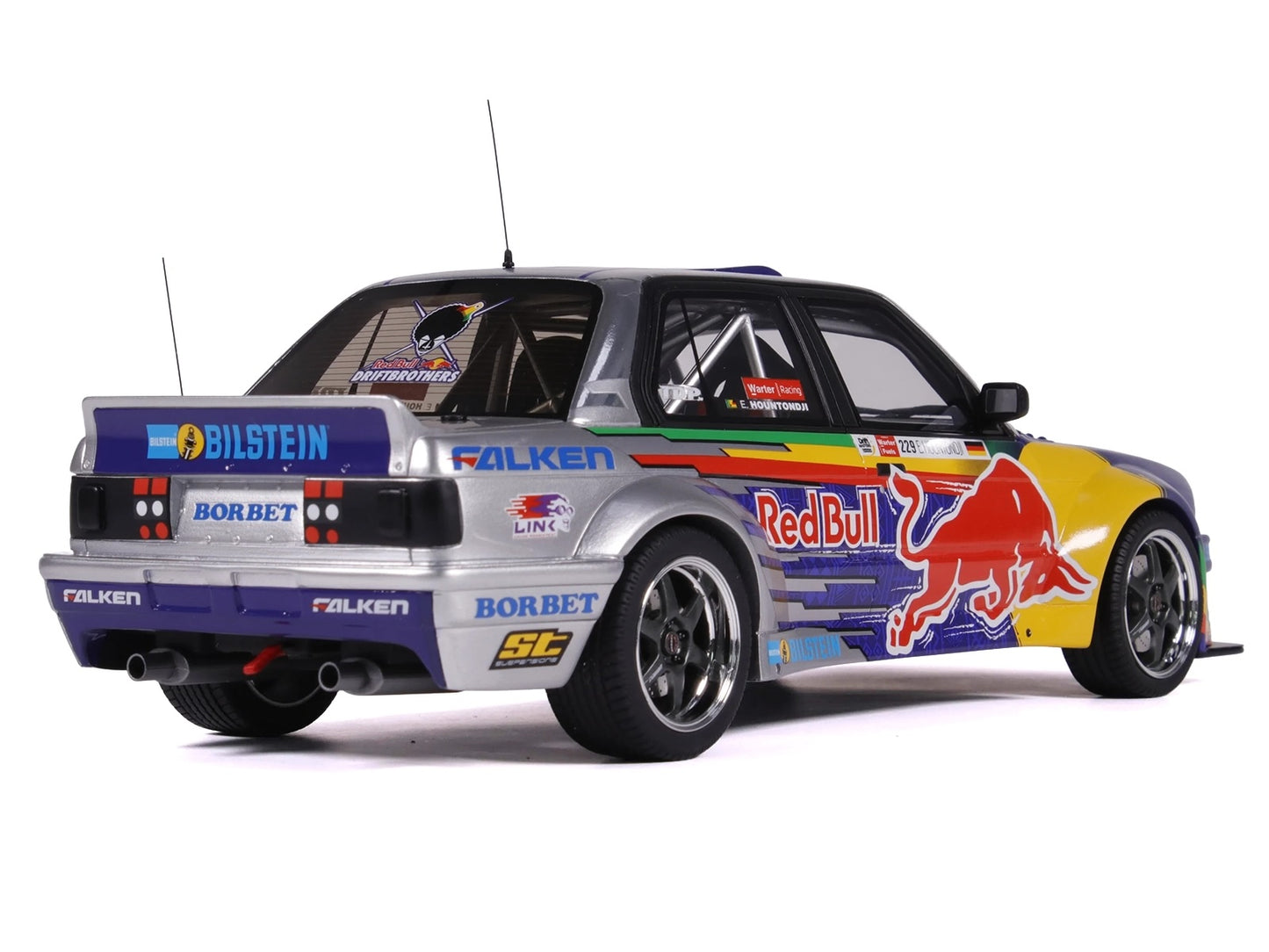 2023 BMW E30 V8 Drift "Red Bull Driftbrothers" Blue and Silver with Graphics Limited Edition to 3000 pieces Worldwide 1/18 Model Car