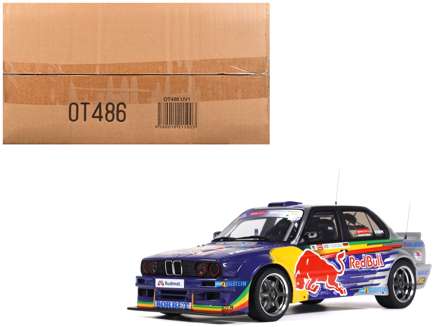 2023 BMW E30 V8 Drift "Red Bull Driftbrothers" Blue and Silver with Graphics Limited Edition to 3000 pieces Worldwide 1/18 Model Car
