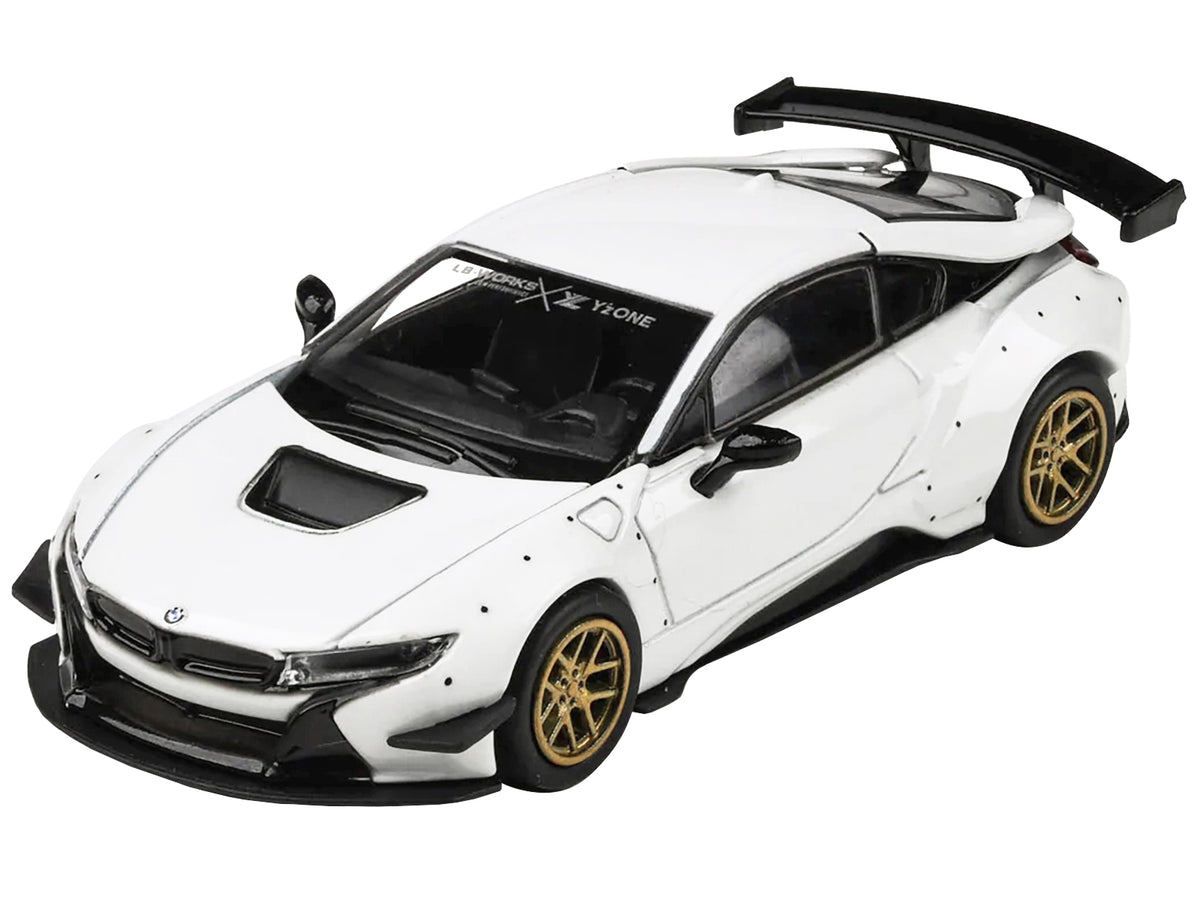 BMW i8 Liberty Walk White with Gold Wheels 1/64 Diecast Model Car