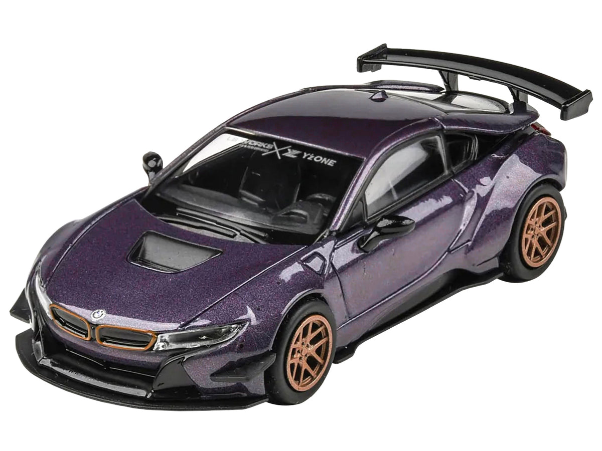 BMW i8 Liberty Walk Twilight Purple Metallic with Gold Wheels 1/64 Diecast Model Car
