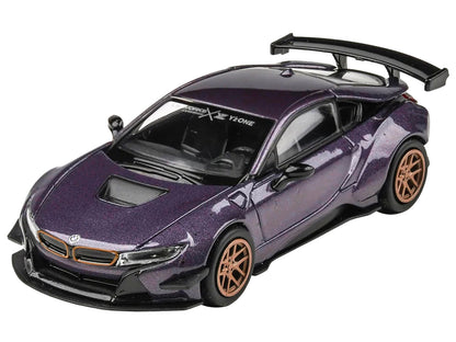 BMW i8 Liberty Walk Twilight Purple Metallic with Gold Wheels 1/64 Diecast Model Car
