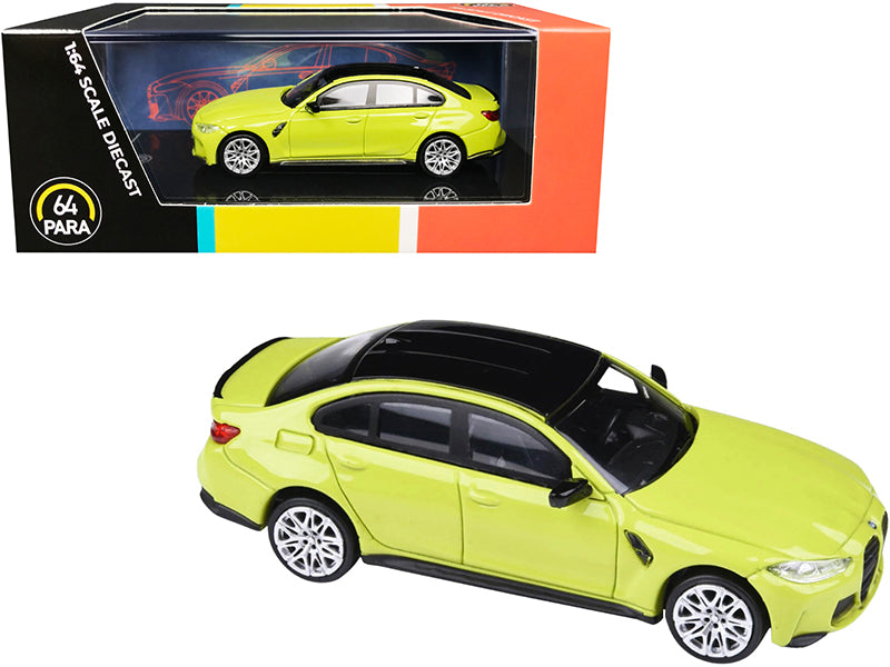 BMW M3 (G80) Sao Paulo Yellow with Black Top 1/64 Diecast Model Car
