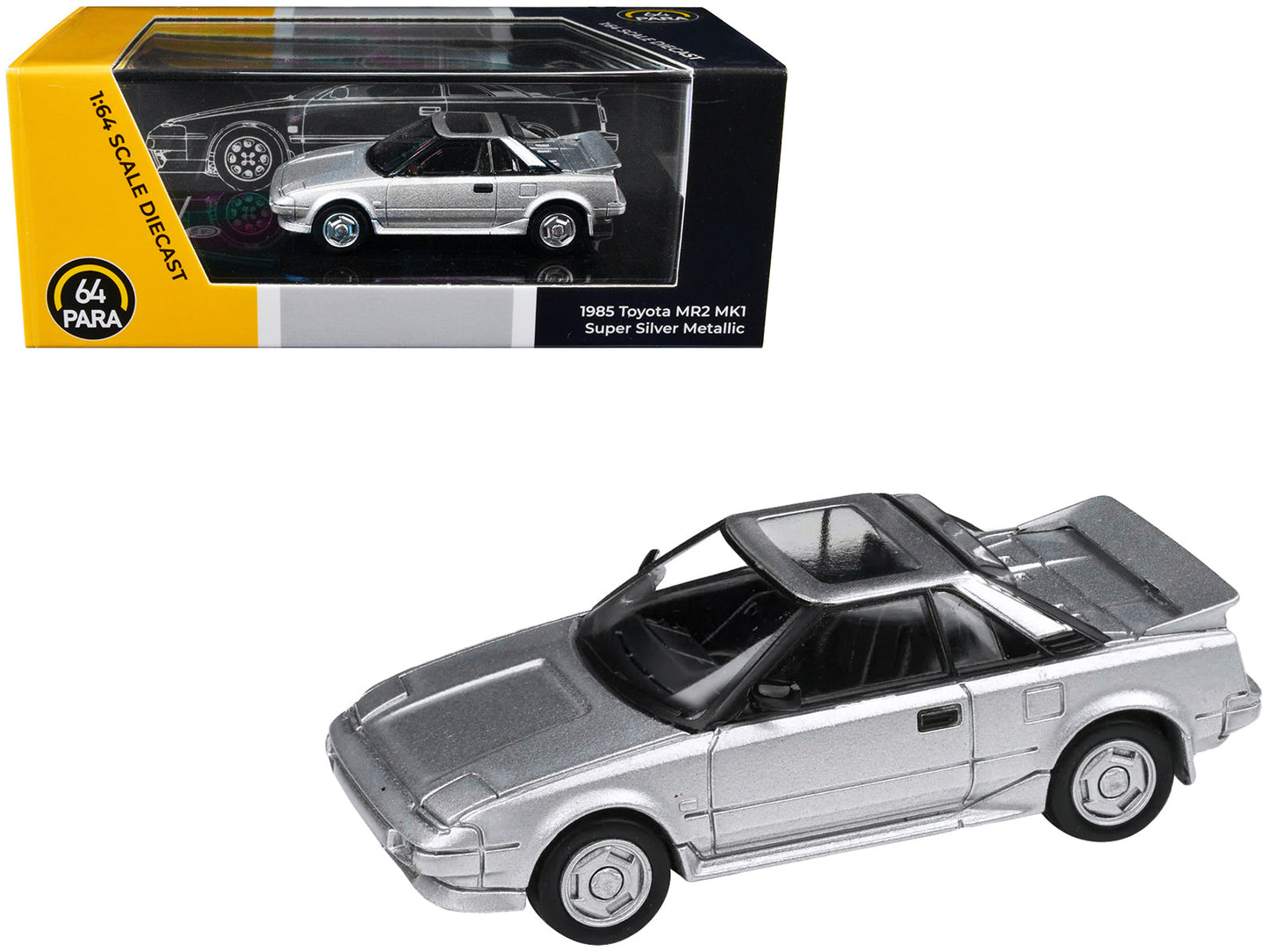 1985 Toyota MR2 MK1 Super Silver Metallic with Sunroof 1/64 Diecast Model Car